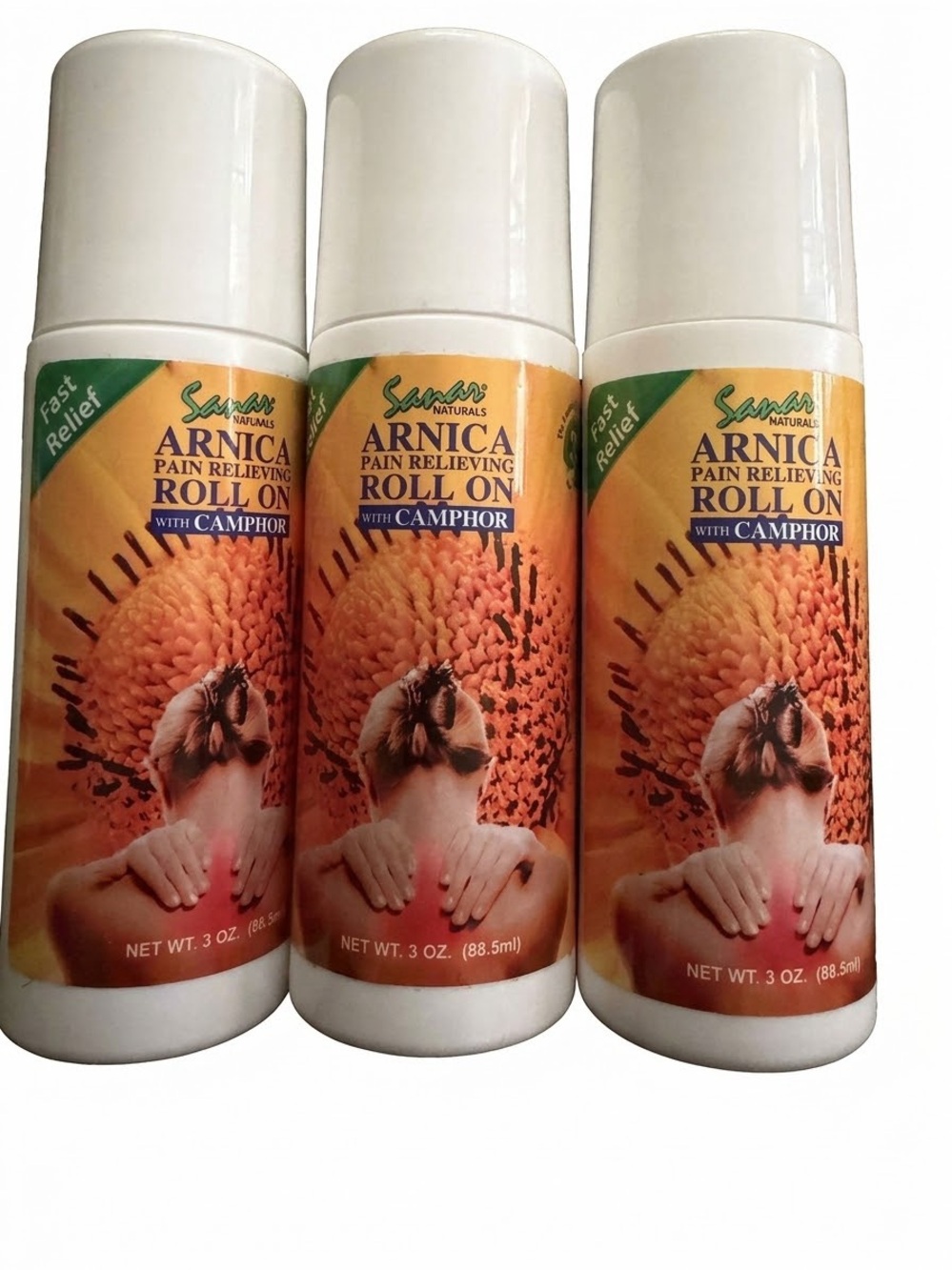 Arnica Pain Relieving Roll On with Camphor — Orange, lot of 3, NEW!